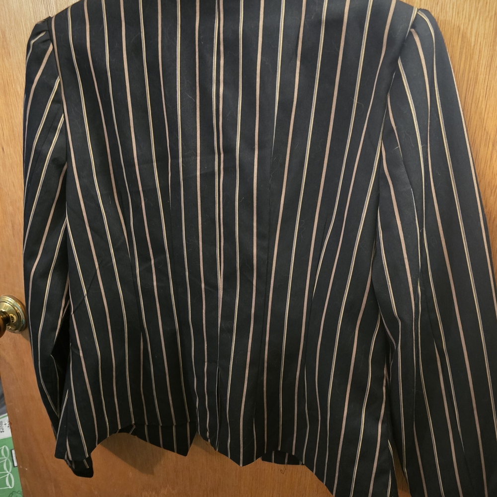 Sara Michelle Black, Tan And Coral Pinstriped Blazer with Embroidered Crest - Picture 5 of 8